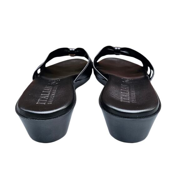 Black Mini Wedge Sandals Italian Shoemakers Bade Size 10 Strappy Slides Silver - Picture 6 of 12